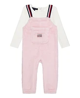 Tommy Hilfiger Baby Girl Drop Needle Long Sleeve Tee Sherpa Overalls 2-Piece Set