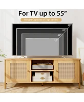 Skonyon Boho Tv Stand for Tv up to 55 Inches with Faux Rattan Door-Natural