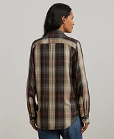 Lauren Ralph Women's Relaxed Fit Plaid Roll-Tab-Sleeve Shirt