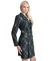 Dkny Petite Plaid-Print Notch-Collar Blazer Dress