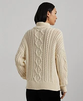 Lauren Ralph Women's Aran-Knit Cotton Quarter-Zip Pullover