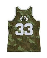 Mitchell & Ness Men's Larry Bird Camo Boston Celtics Hardwood Classics 1985/86 Ghost Green Swingman Jersey