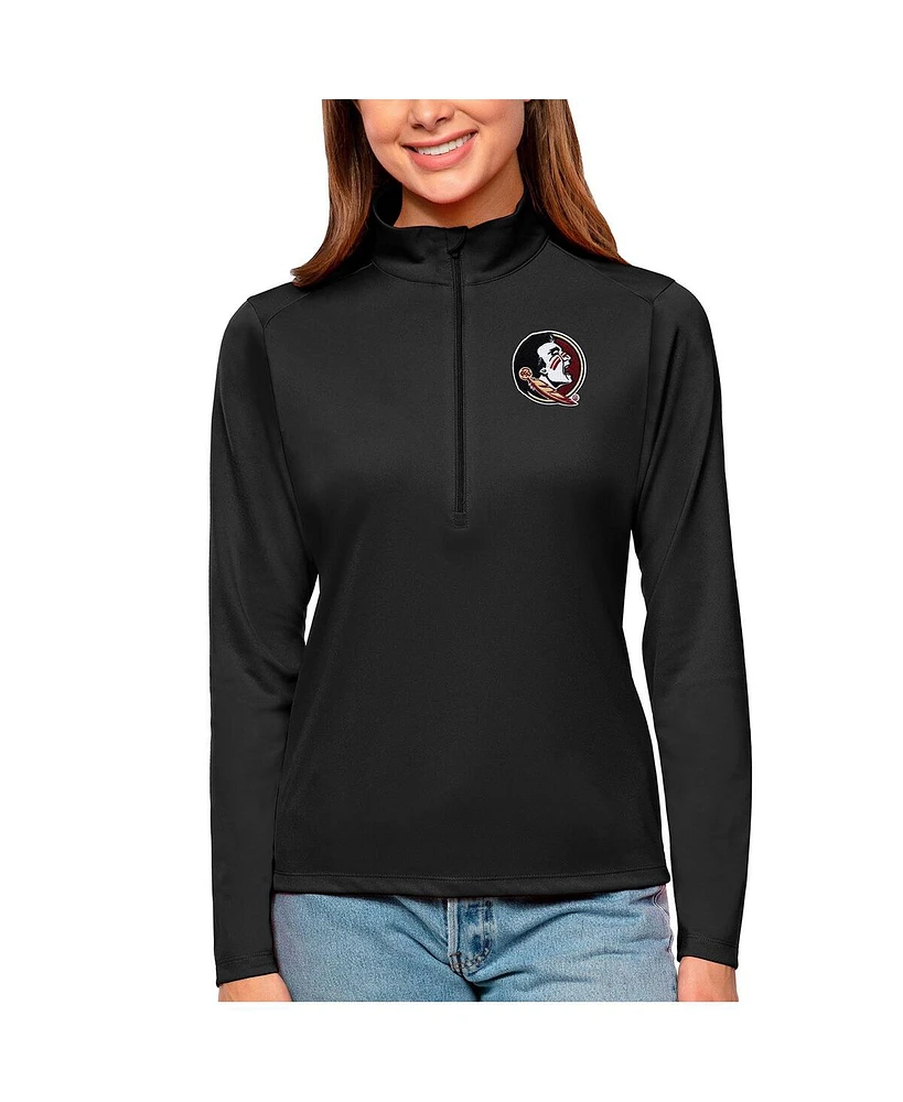 Antigua Women's Black Florida State Seminoles Tribute Quarter-Zip Pullover Top