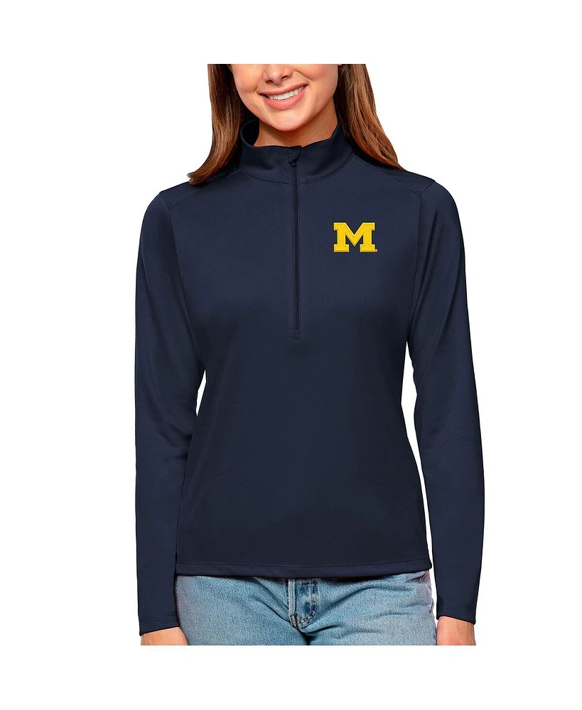 Antigua Women's Navy Michigan Wolverines Tribute Quarter-Zip Pullover Top