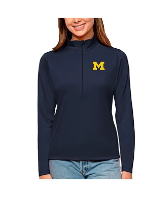 Antigua Women's Navy Michigan Wolverines Tribute Quarter-Zip Pullover Top