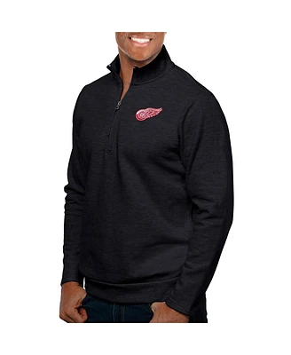 Antigua Men's Heather Black Detroit Red Wings Gambit Quarter-Zip Pullover Top