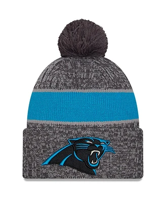 New Era Men's Gray Carolina Panthers 2023 Sideline Sport Cuffed Pom Knit Hat