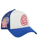 New Era Men's White/Royal Atlanta Braves Checkered Flag A-Frame Trucker 9FORTY Adjustable Hat