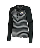 Antigua Women's Black Pittsburgh Steelers Maverick Waffle Henley Long Sleeve T-Shirt