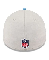 New Era Men's Stone/Light Blue Houston Oilers 2024 Sideline Gridiron Classics 39THIRTY Flex Hat