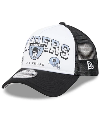 New Era Men's White/Black Las Vegas Raiders Retro Wordmark A-Frame 9FORTY Adjustable Hat