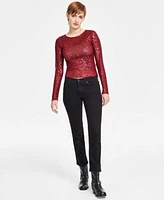 Lucky Brand Womens Sequin Long Sleeve Layering Top Sweet Straight Leg Jeans