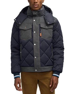 Scotch & Soda Men's Oren Hybrid Denim Puffer Jacket with Removable Hood