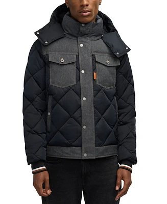 Scotch & Soda Men's Oren Hybrid Denim Puffer Jacket with Removable Hood