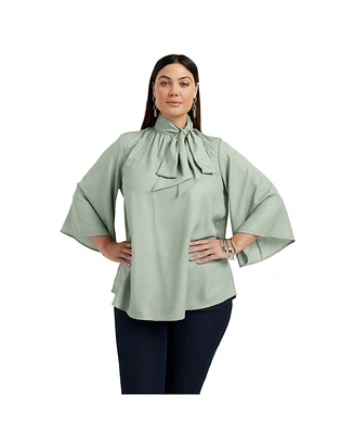 June + Vie Women's Mock Tie Neck Blouse