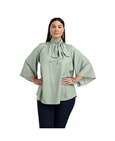 June + Vie Plus Mock Tie Neck Blouse