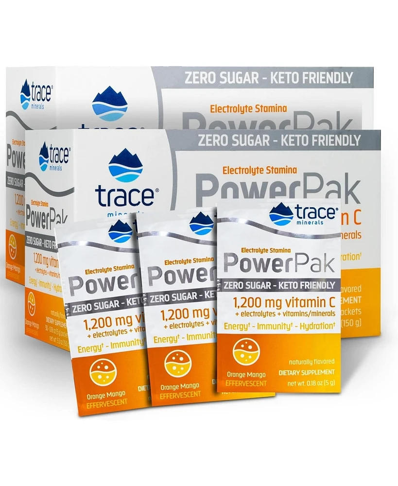 Trace Minerals Power Pak Sugar Free Electrolyte Powder Packets | 1200 mg Vitamin C, Zinc, Magnesium | Boost Immunity, Hydration and Natural Energy | K