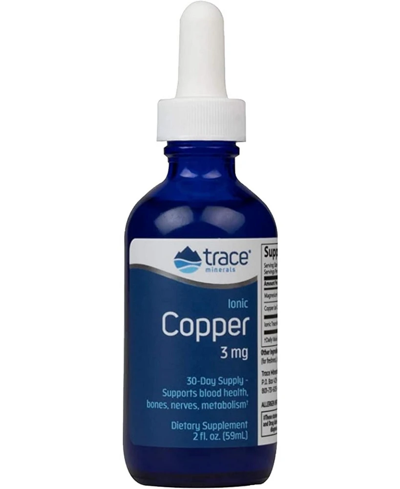 Trace Minerals Liquid Ionic Copper 3 mg Dietary Supplement | Antioxidant Enzyme | Supports Blood Health, Bones, Nerves, and Metabolism | 2 fl oz, 48 S