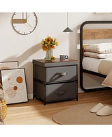 Sugift 2-Drawer Nightstand with Removable Fabric Bins and Pull Handles-Gray