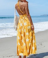 Cupshe Women's Yellow Seashell Plunging Halterneck Maxi Beach Dress