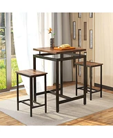 Sugift 3 Pieces Pub Dining Table Set with Floating Tabletop and Footrest