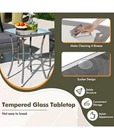 Skonyon 3 Pieces Patio Furniture Set with Cushioned Patio Chairs and Tempered Glass Coffee Table-Gray
