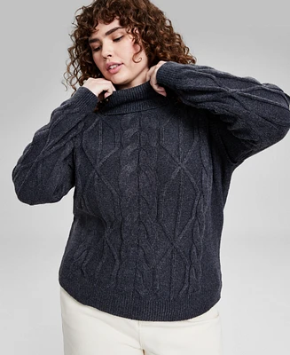 And Now This Trendy Plus Turtleneck Cable-Knit Sweater, Created for Macy's