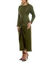 Taylor Women's Ruched-Front Long-Sleeve Chiffon Dress