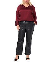 Vince Camuto Plus Collared V-Neck Long-Sleeve Blouse