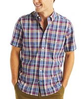 Nautica Men's Short Sleeve Button Front Plaid Shirt