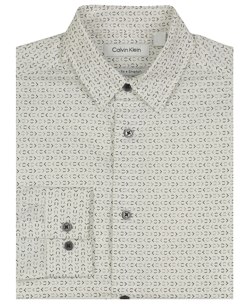 Calvin Klein Big Boys Long Sleeve Stretch Ck Glyph Print Shirt