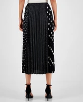 Anne Klein Women's Mixed-Print Pull-On Pleated Midi Skirt