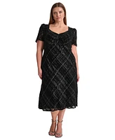 Dkny Plus Textured Sweetheart-Neck Midi Dress