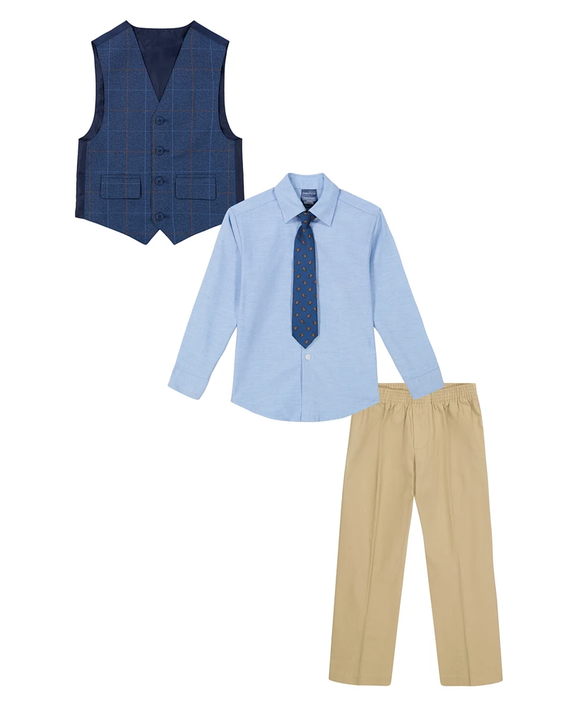 Nautica Little Boys Windowpane Duo Vest, 4-Piece Set