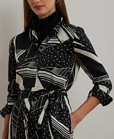 Lauren Ralph Petite Geo-Print Belted Twill Shirtdress