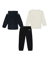 Calvin Klein Toddler Boys Long Short Sleeve Logo Tee, Twill Joggers Zip-Up Berber Jacket 3-Piece Set