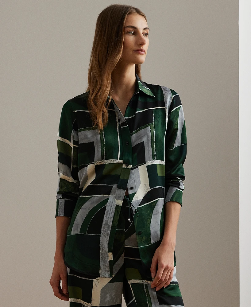 Lauren Ralph Petite Classic-Fit Geo-Print Charmeuse Shirt