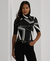 Lauren Ralph Petite Geo-Print Stretch Jersey Turtleneck