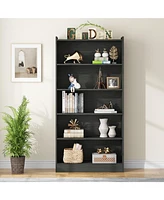 Tribesigns 72-inch Tall Bookcase, Modern 6-Tier Black Library Bookshelf with Storage Shelves, Large Open Bookcases Wood Shelving Unit for Bedroom Livi