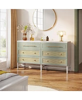 Tribesigns 6 Drawer Dresser, Modern Rattan Dresser for Bedroom