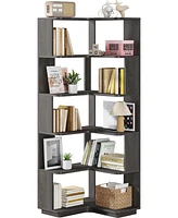 Tribesigns 6-Tier Corner Bookshelf, 64.9 Inch Tall Bookcase with Anti-Drop Panel, Industrial Freestanding Shelf Display Rack Storage Organizer