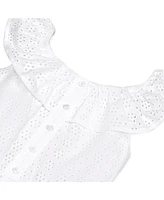 Hope & Henry Girls' Ruffle Collar Button Front Eyelet Romper