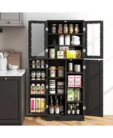 Costway 63.5" Tall Kitchen Pantry Storage Cabinet with Glass Door Shelves