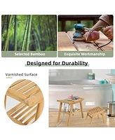 Sugift Bamboo Shower Seat Bench with Underneath Storage Shelf