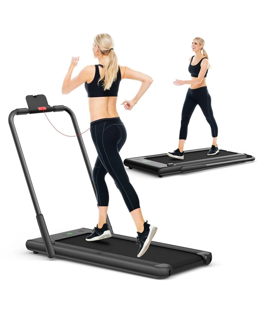 Vebreda 2-in-1 Folding Treadmill with Remote Control and Led Display-Black