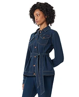 Jones New York Petite Belted Button-Front Trucker Jacket