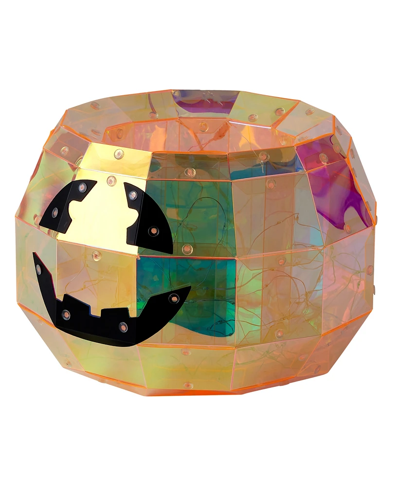 Seasonal Prismatic Iridescent Pumpkin Candy Box 8.86", Led Lights