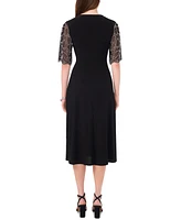 Msk Women's Sheer-Sleeve Fit & Flare Dress