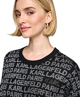 Karl Lagerfeld Paris Women's Logo Signature Crewneck Sweater, Regular & Petite