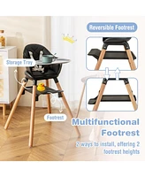 Costway 6-in-1 Convertible Wooden Baby Highchair Infant Feeding Chair with Removable Tray